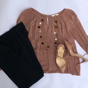 Blush Blouse with Lace Detail